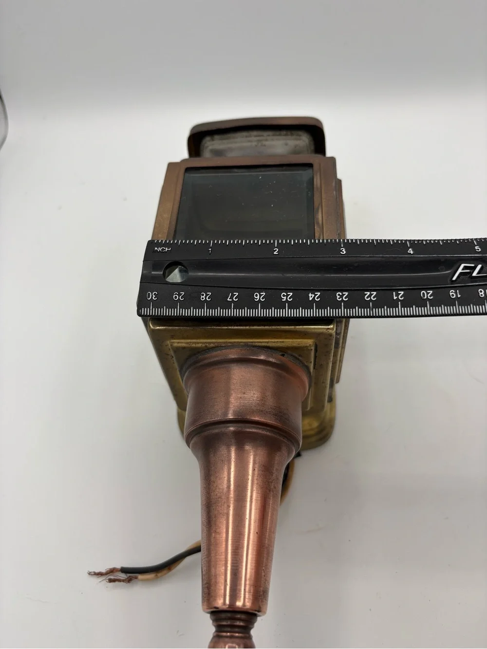 Early MCM 11” Copper & Brass Carriage Lantern Sconce Porch Light Clean Refurbish